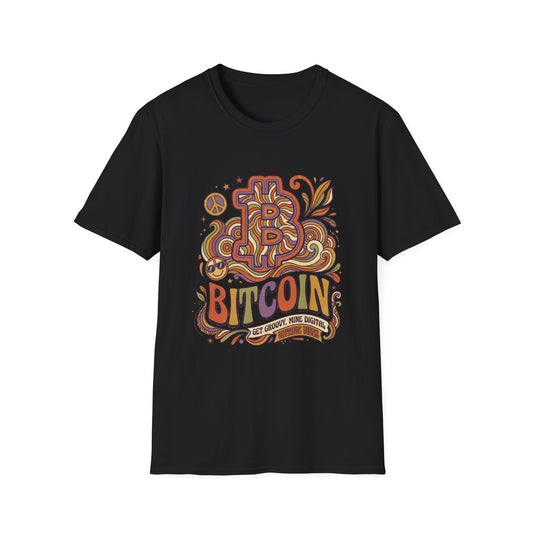 Groovy Retro Bitcoin Graphic T-Shirt | Cryptocurrency Logo Tee
