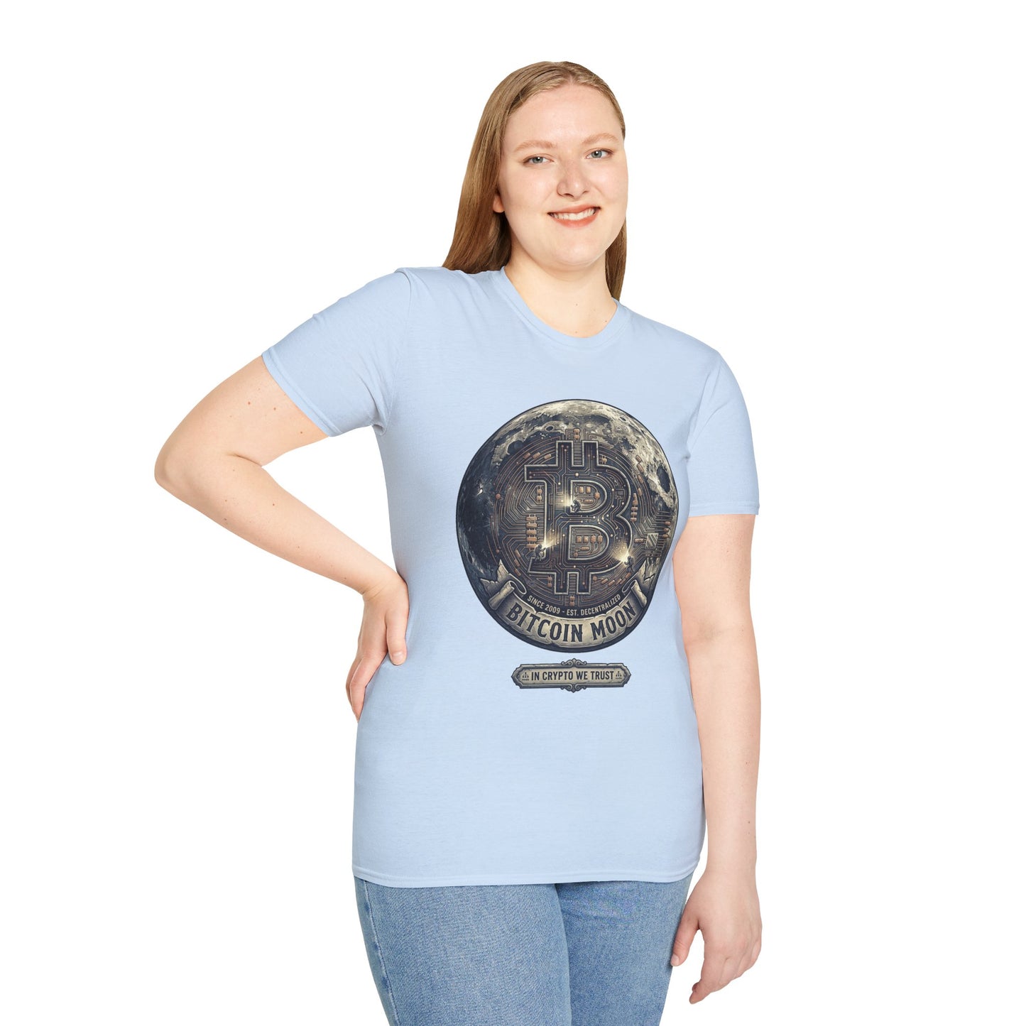 Bitcoin Moon Graphic T-Shirt — “In Crypto We Trust” Crypto Enthusiast Tee