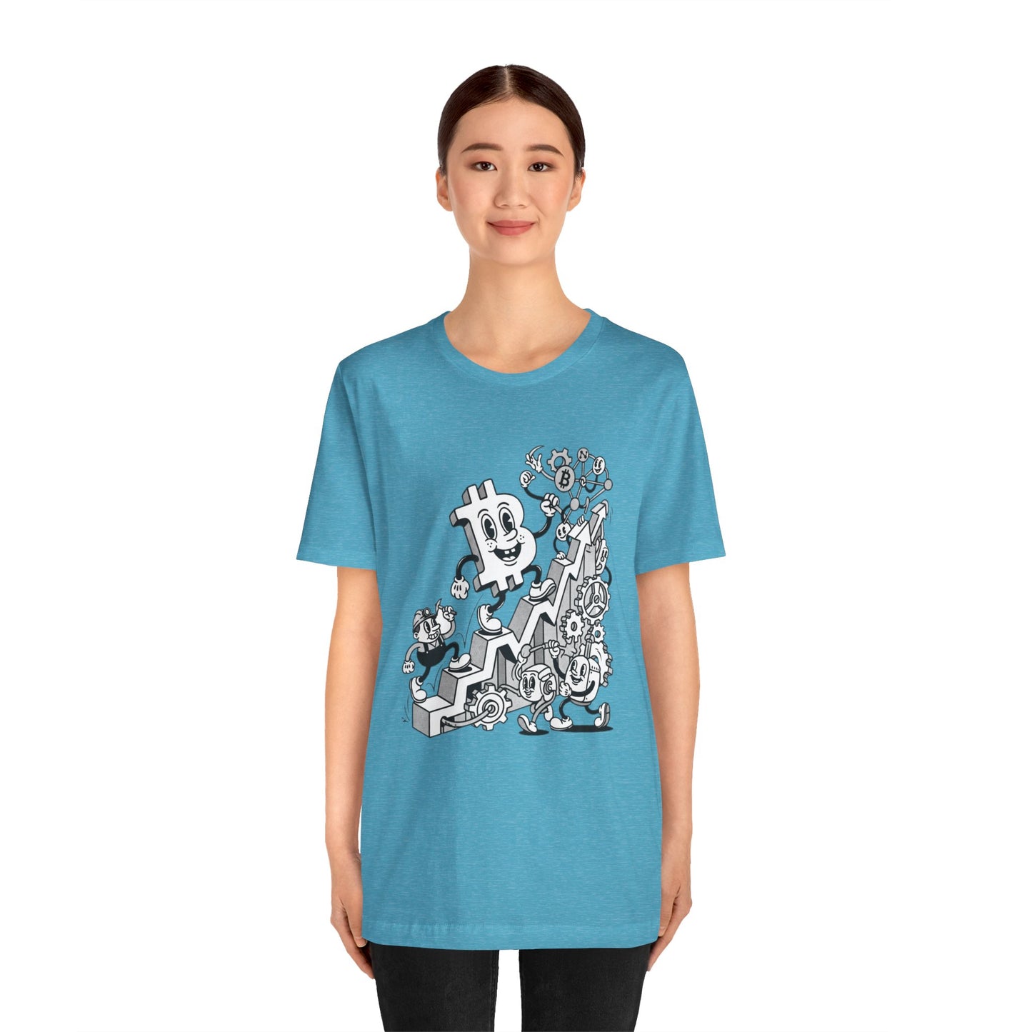 Bitcoin Growth Cartoon Tee — Crypto Stairs Illustration T-Shirt