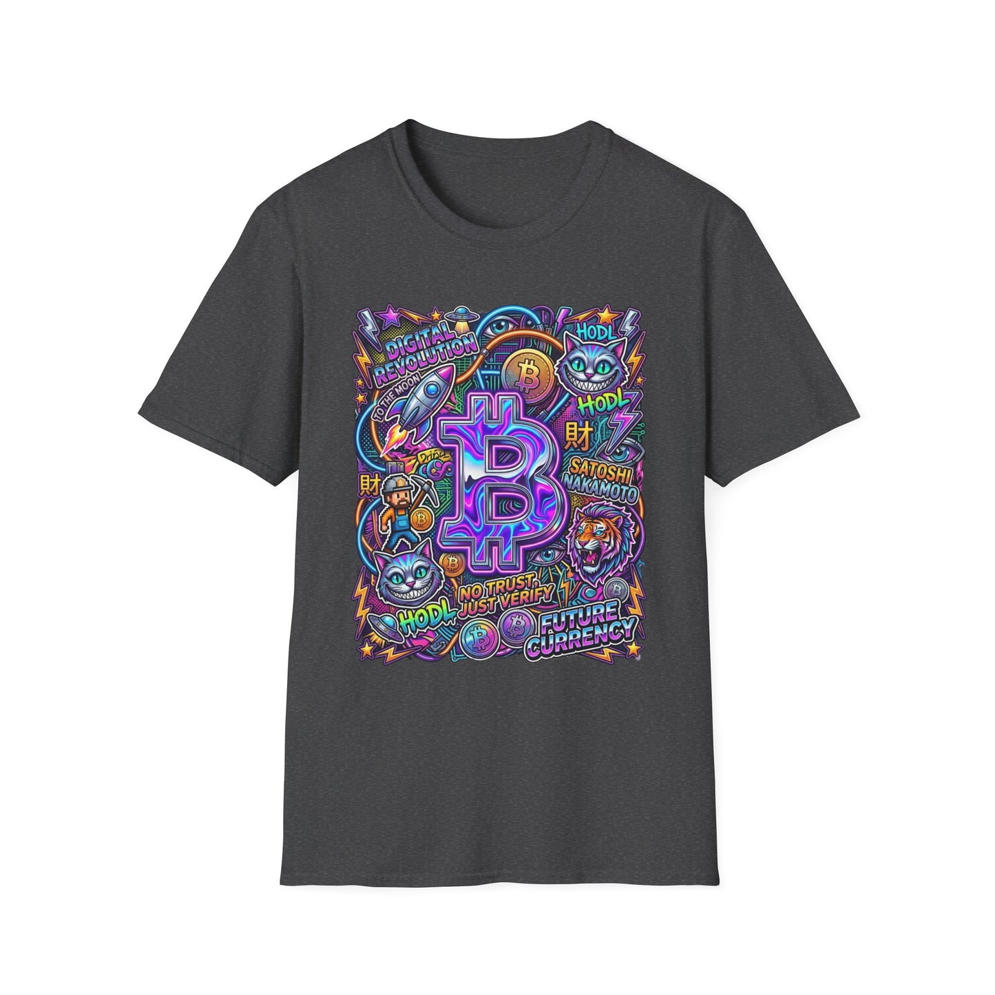 Bitcoin Electric Crypto Art T-Shirt — HODL, BTC Neon Graphic Tee