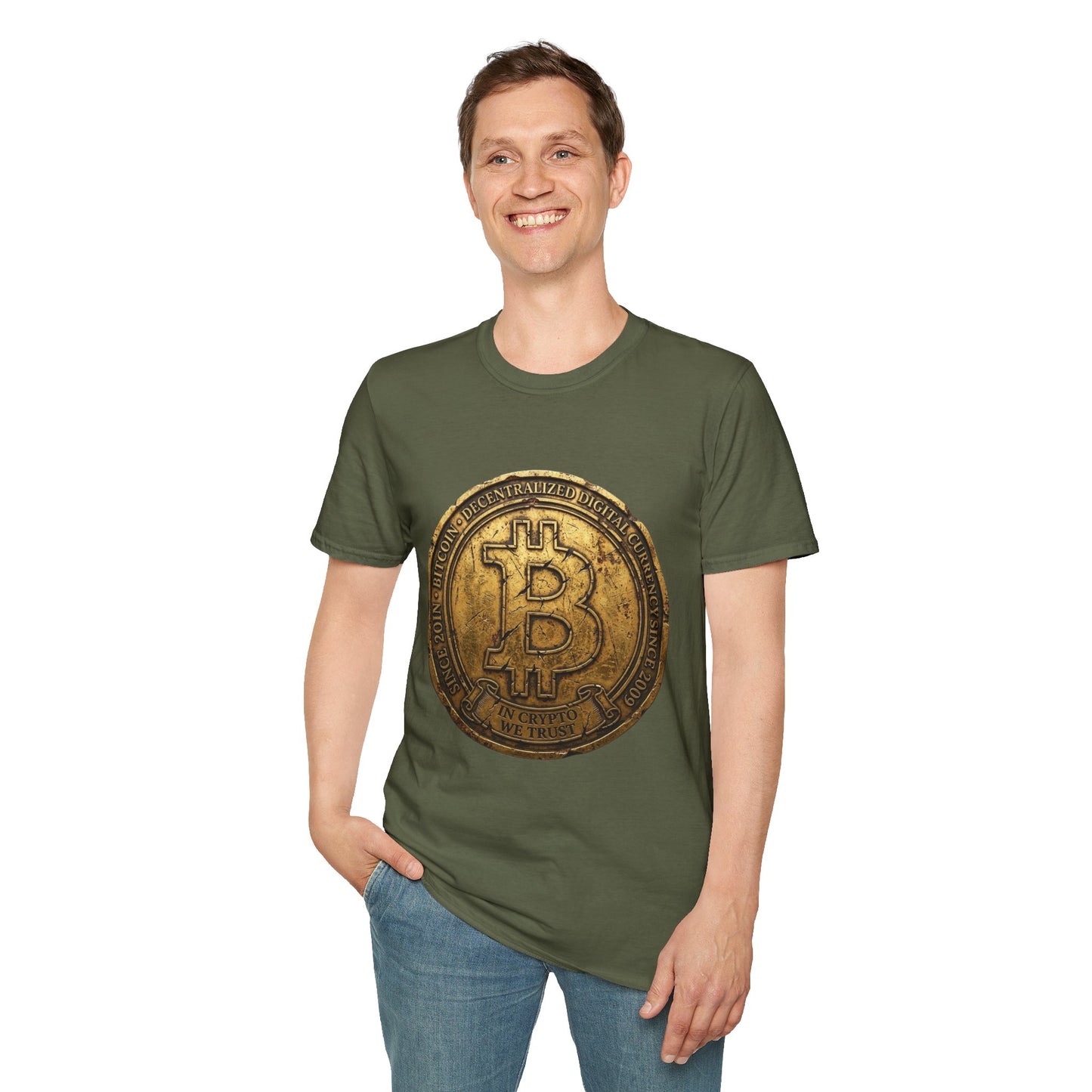 Bitcoin Coin Graphic T-Shirt — Vintage Gold Crypto Tee for Bitcoin Fans