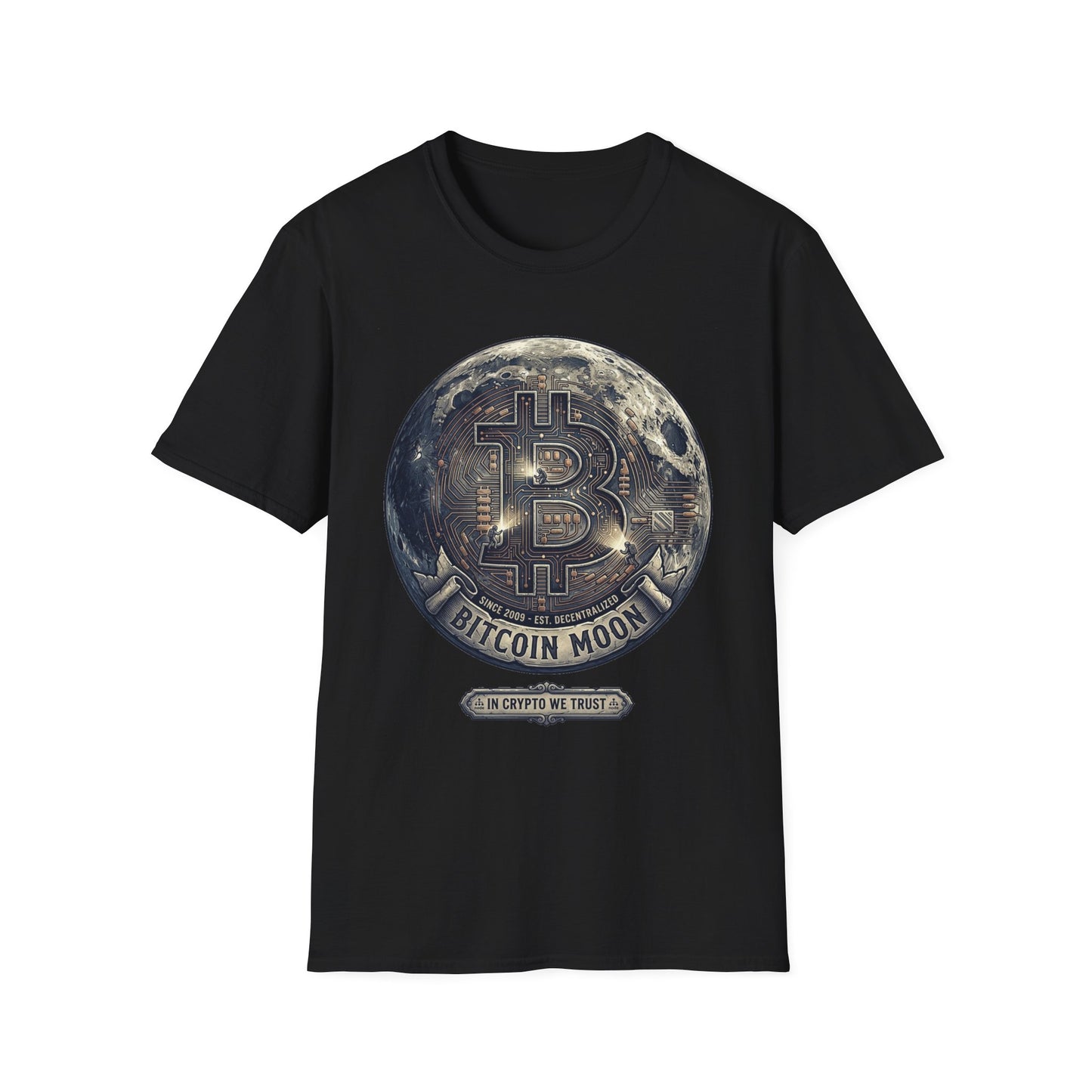 Bitcoin Moon Graphic T-Shirt — “In Crypto We Trust” Crypto Enthusiast Tee