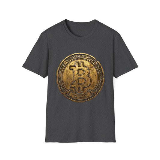 Bitcoin Coin Graphic T-Shirt — Vintage Gold Crypto Tee for Bitcoin Fans