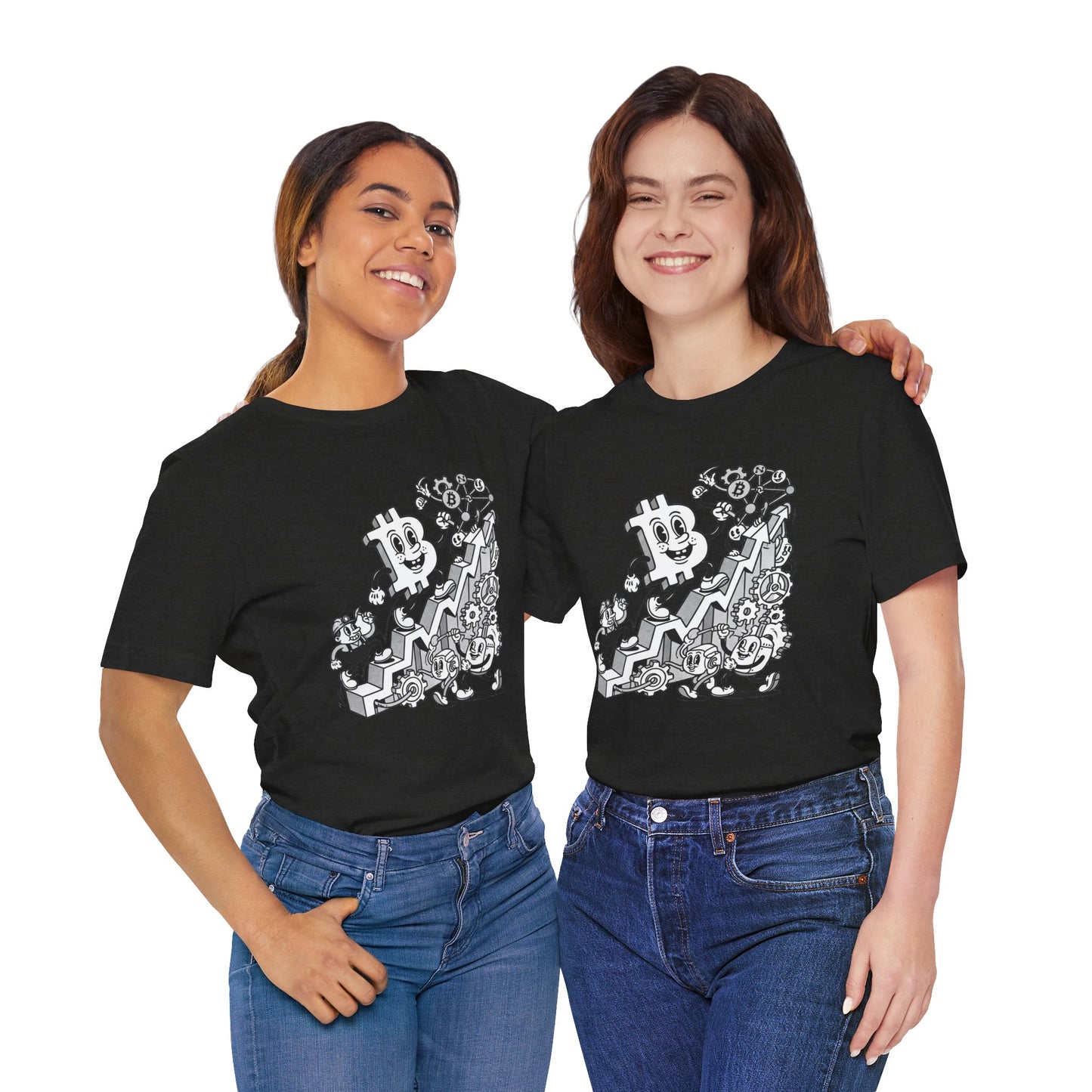 Bitcoin Growth Cartoon Tee — Crypto Stairs Illustration T-Shirt