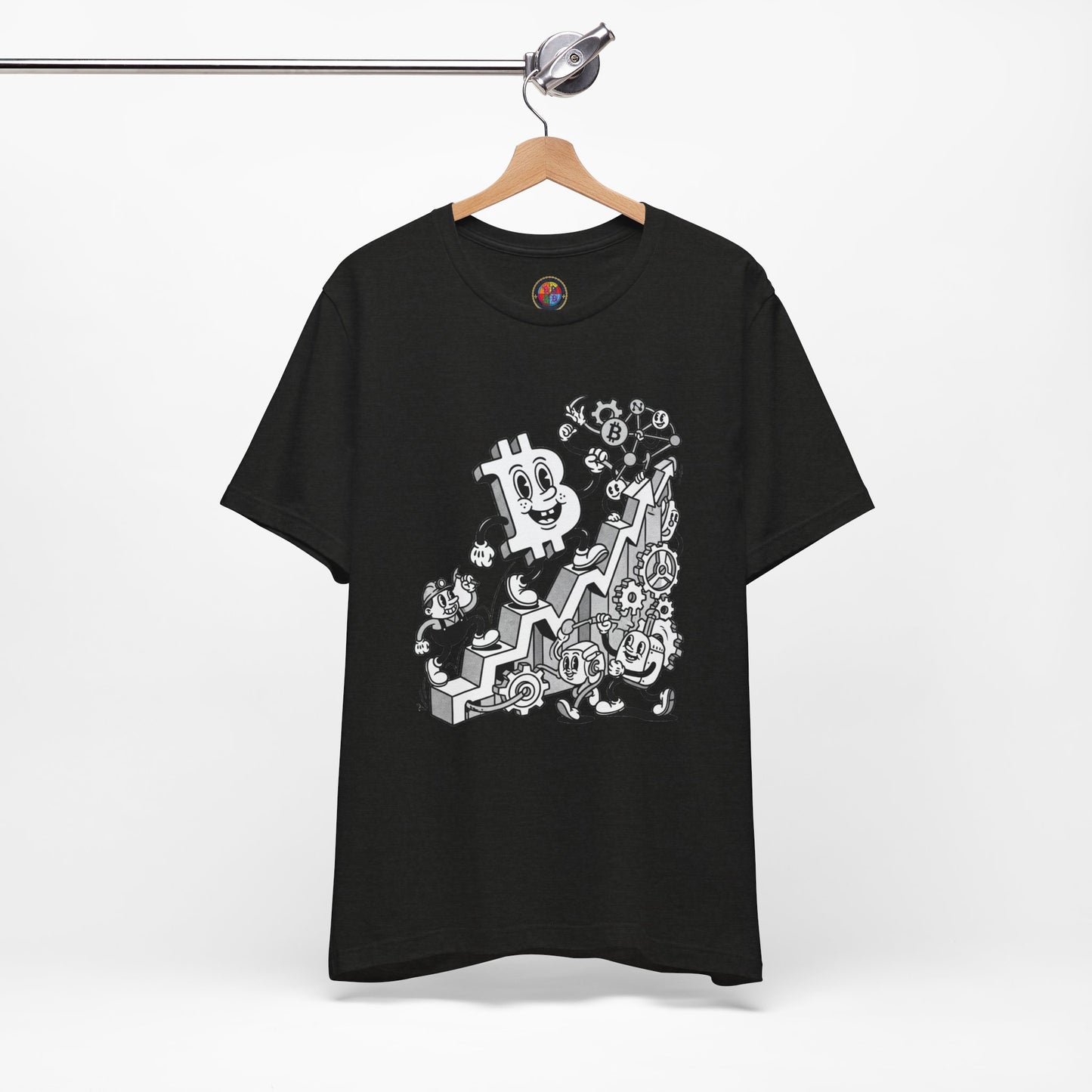 Bitcoin Growth Cartoon Tee — Crypto Stairs Illustration T-Shirt