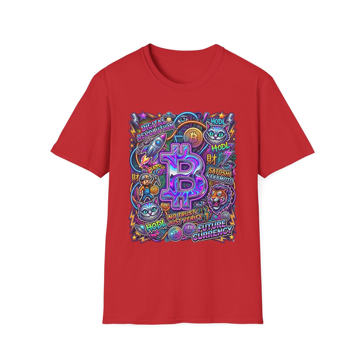 Bitcoin Electric Crypto Art T-Shirt — HODL, BTC Neon Graphic Tee