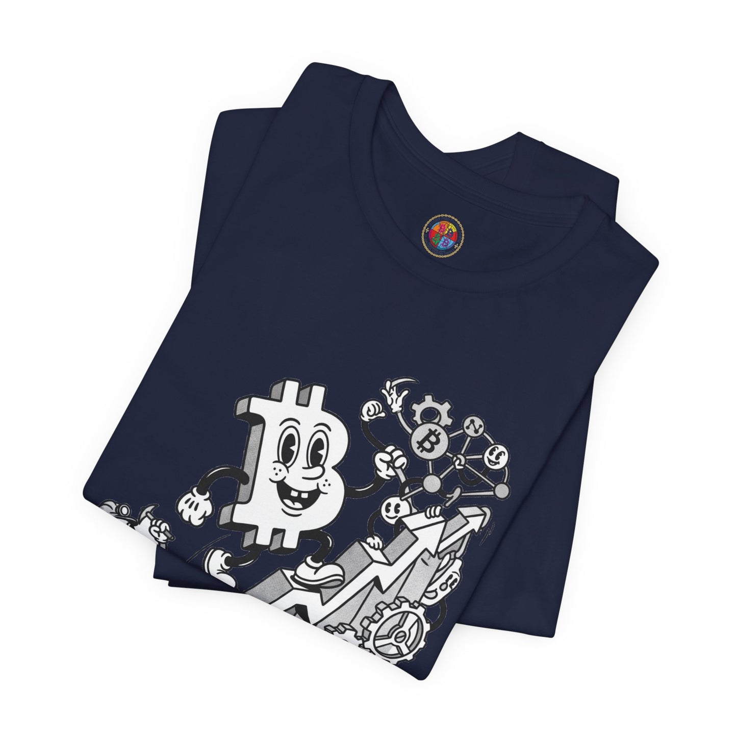 Bitcoin Growth Cartoon Tee — Crypto Stairs Illustration T-Shirt