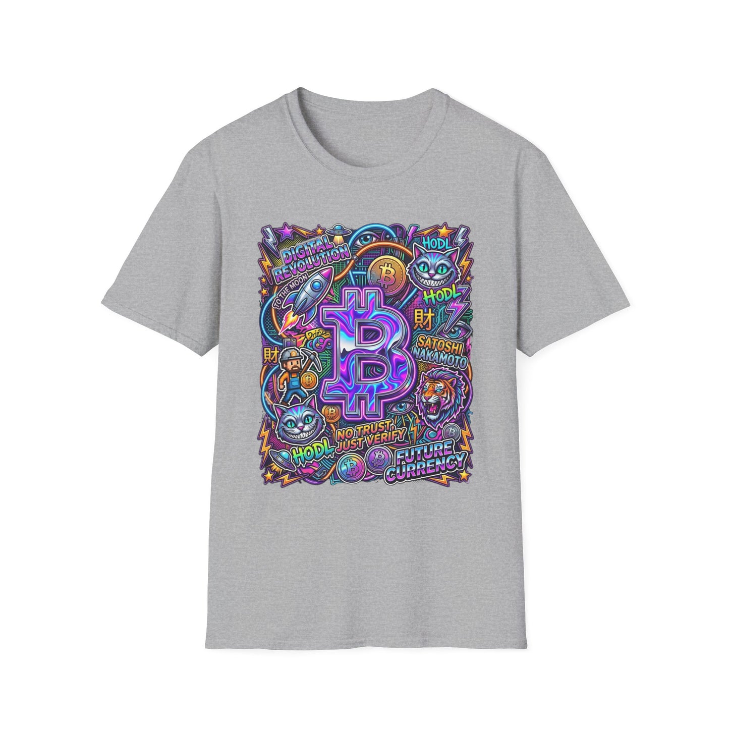 Bitcoin Electric Crypto Art T-Shirt — HODL, BTC Neon Graphic Tee