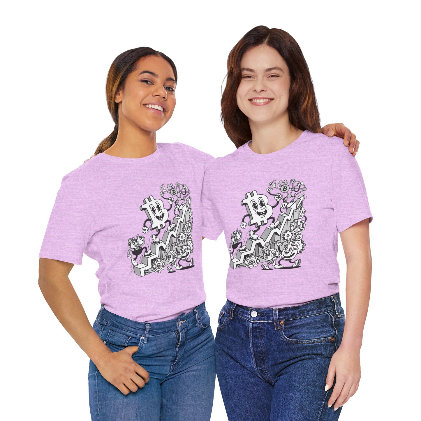 Bitcoin Growth Cartoon Tee — Crypto Stairs Illustration T-Shirt