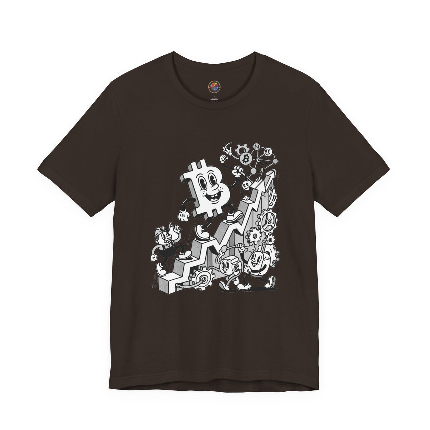 Bitcoin Growth Cartoon Tee — Crypto Stairs Illustration T-Shirt