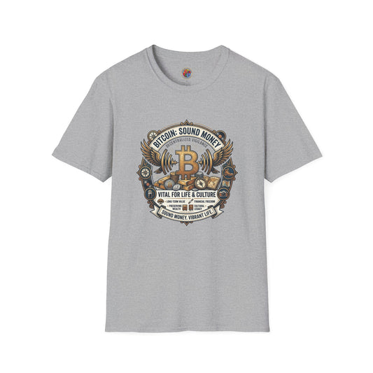 Bitcoin Emblem T-Shirt — "Bitcoin: Sound Money" Vintage Crypto Crest Tee