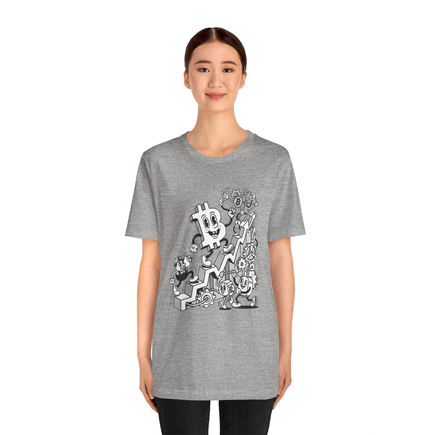 Bitcoin Growth Cartoon Tee — Crypto Stairs Illustration T-Shirt
