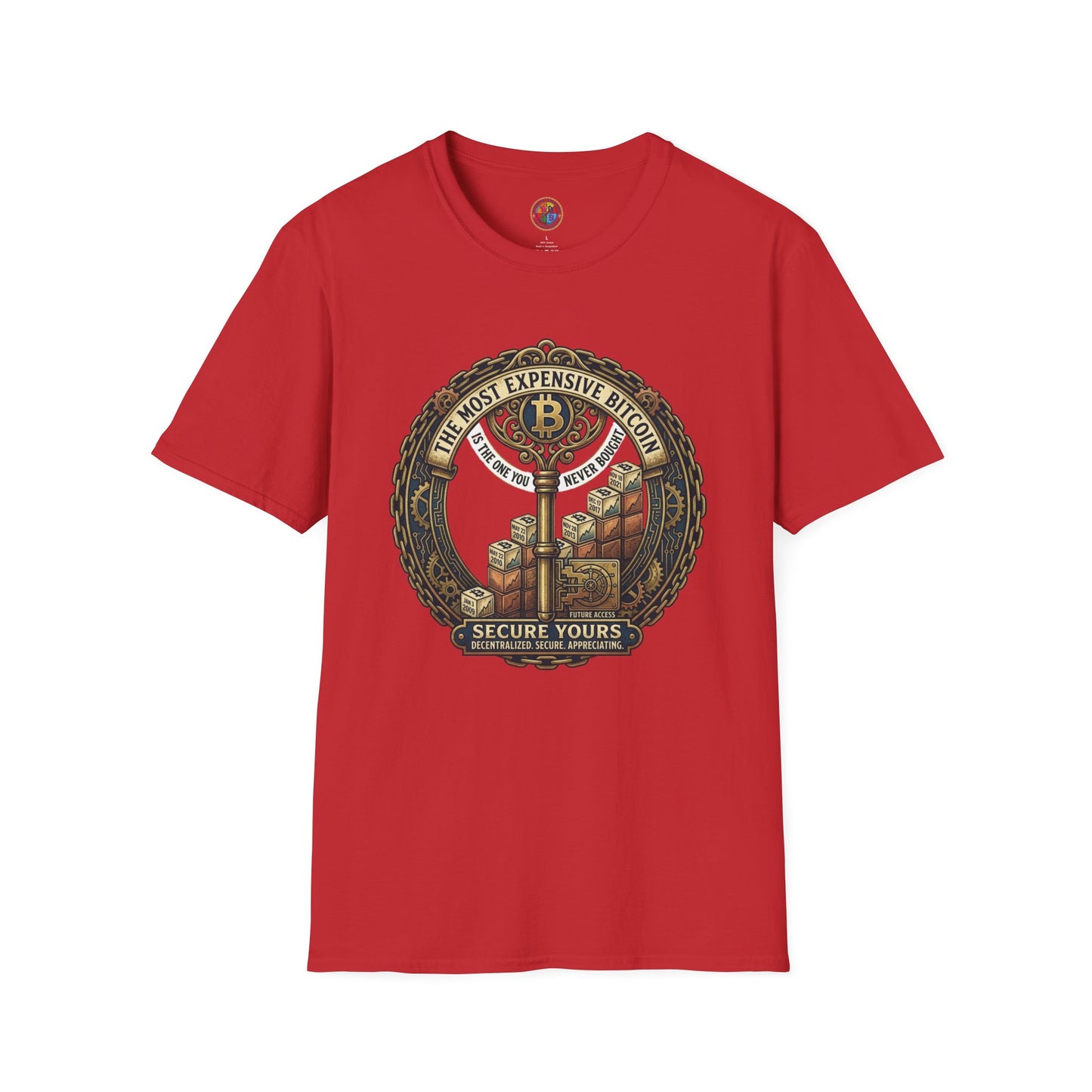 Bitcoin Vintage Key & Vault T-Shirt — "Secure Yours" Cryptocurrency Graphic Tee