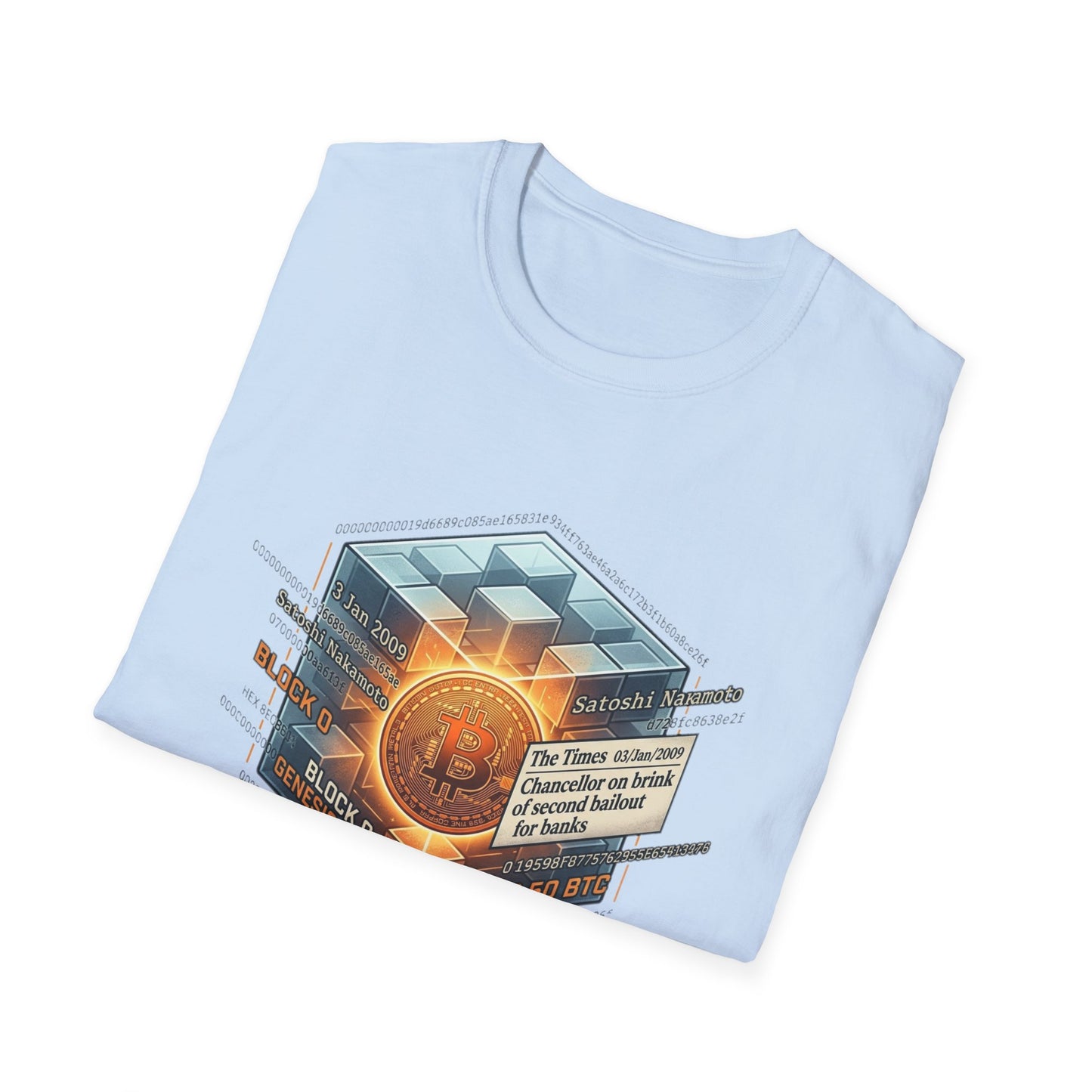 T-Shirt — The Genesis Block Bitcoin Graphic Tee (Cryptocurrency Miner Design)