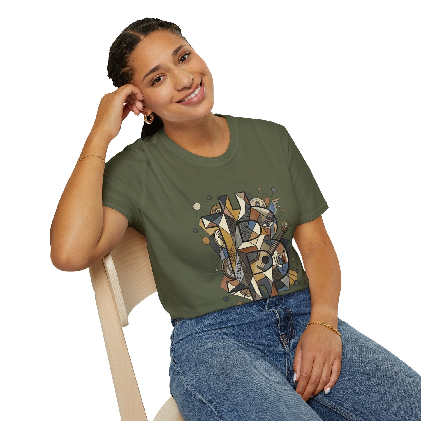 Abstract Geometric Bitcoin T-Shirt — Retro Music Art Tee