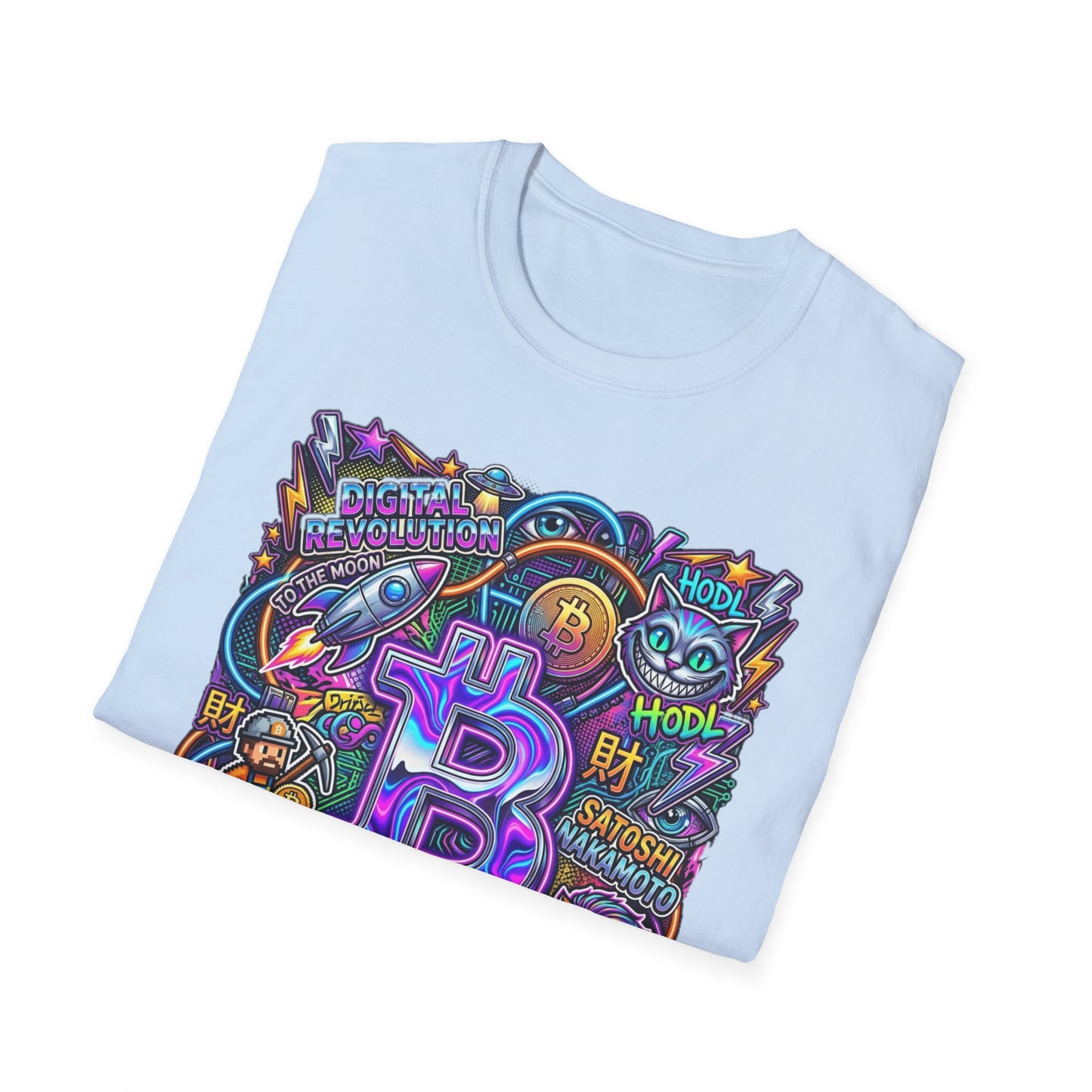 Bitcoin Electric Crypto Art T-Shirt — HODL, BTC Neon Graphic Tee