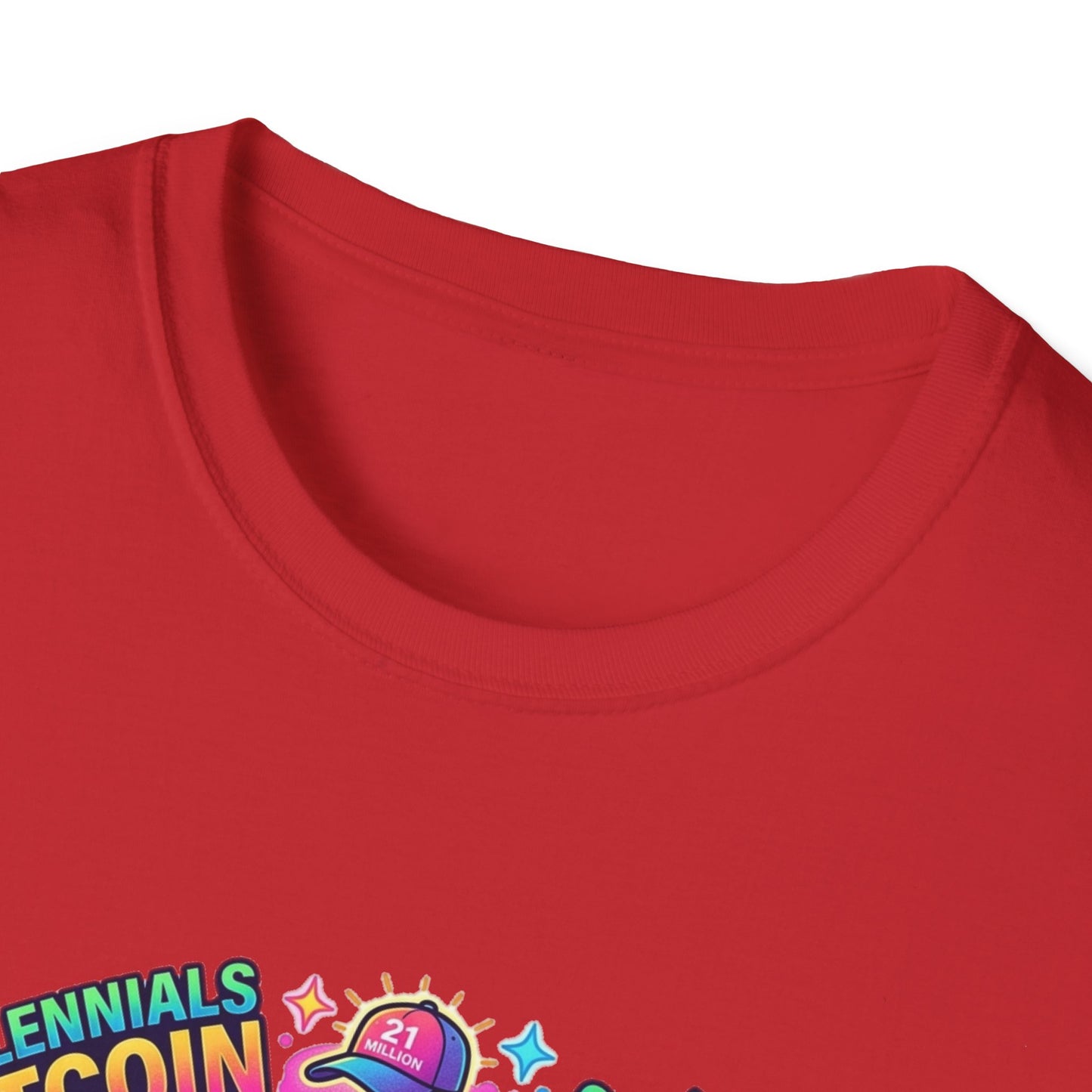 Bitcoin Millennial Crypto Crew T‑Shirt — Colorful Crypto Mining Graphic Tee