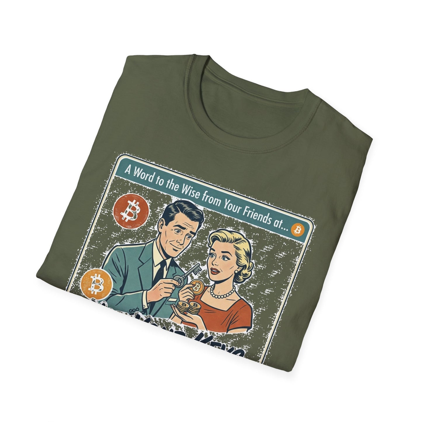 Bitcoin Retro Safety Tee — "Not Your Keys, Not Your Coins!"