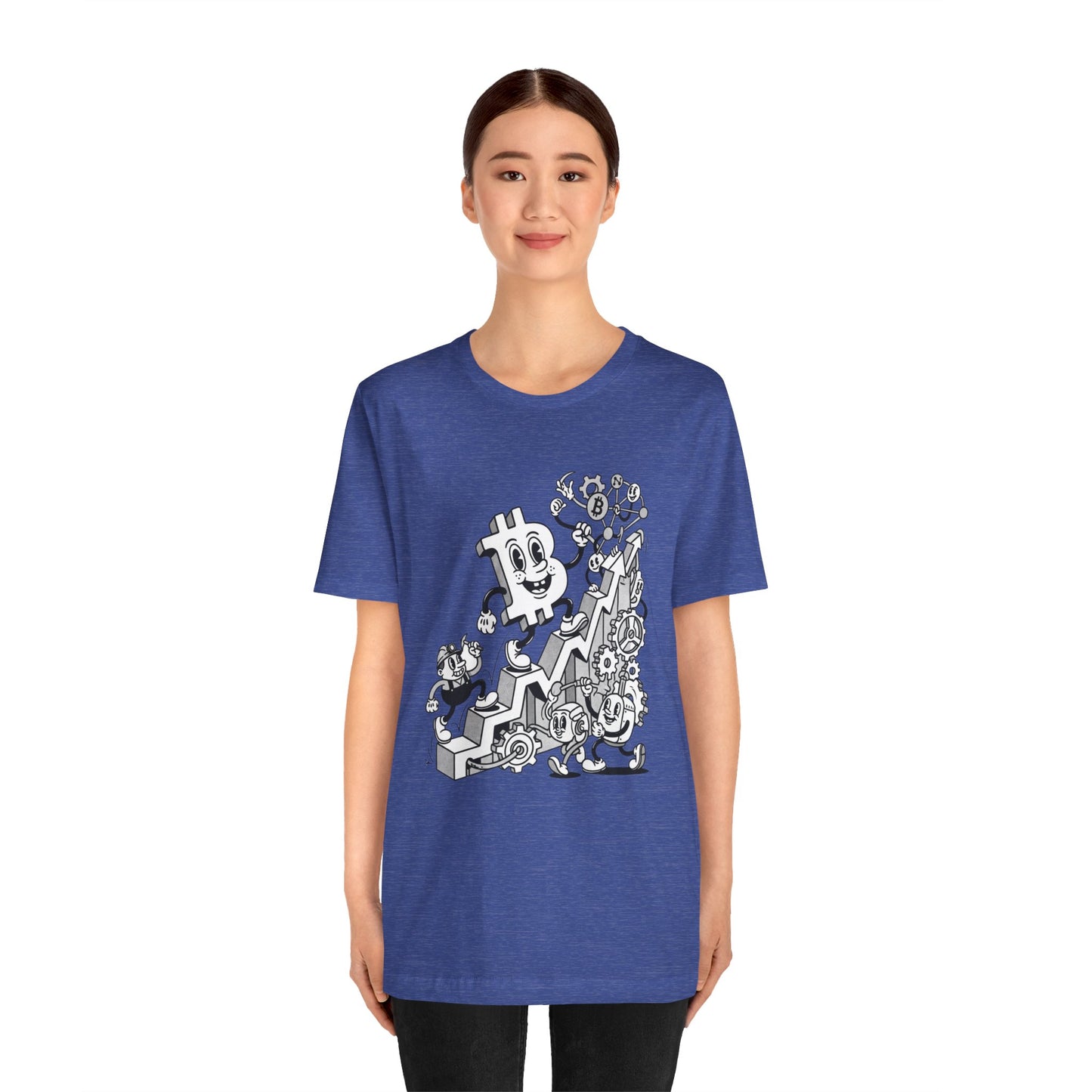 Bitcoin Growth Cartoon Tee — Crypto Stairs Illustration T-Shirt