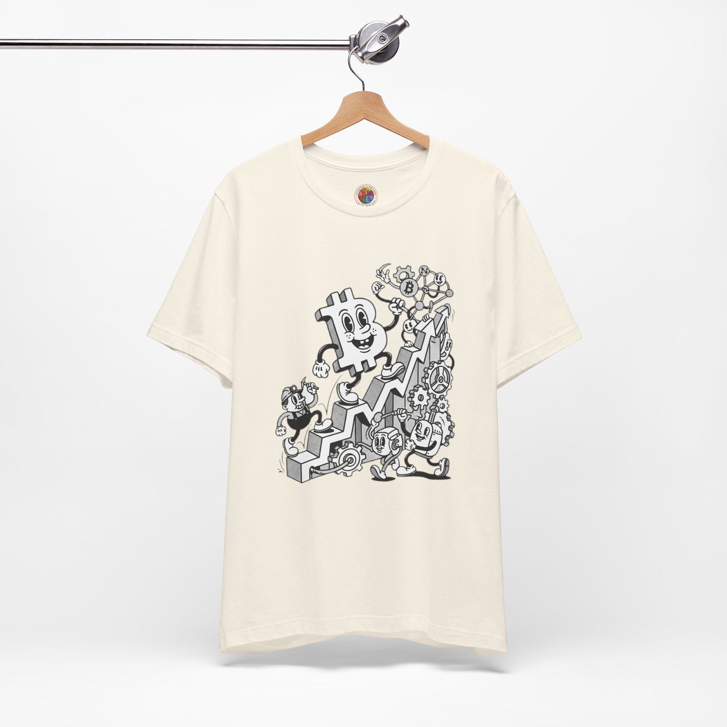 Bitcoin Growth Cartoon Tee — Crypto Stairs Illustration T-Shirt