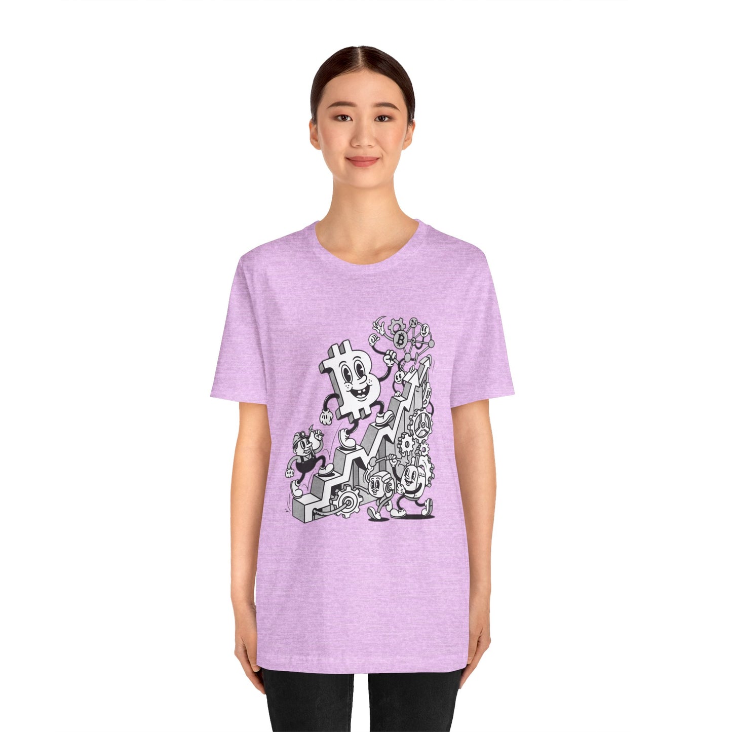 Bitcoin Growth Cartoon Tee — Crypto Stairs Illustration T-Shirt