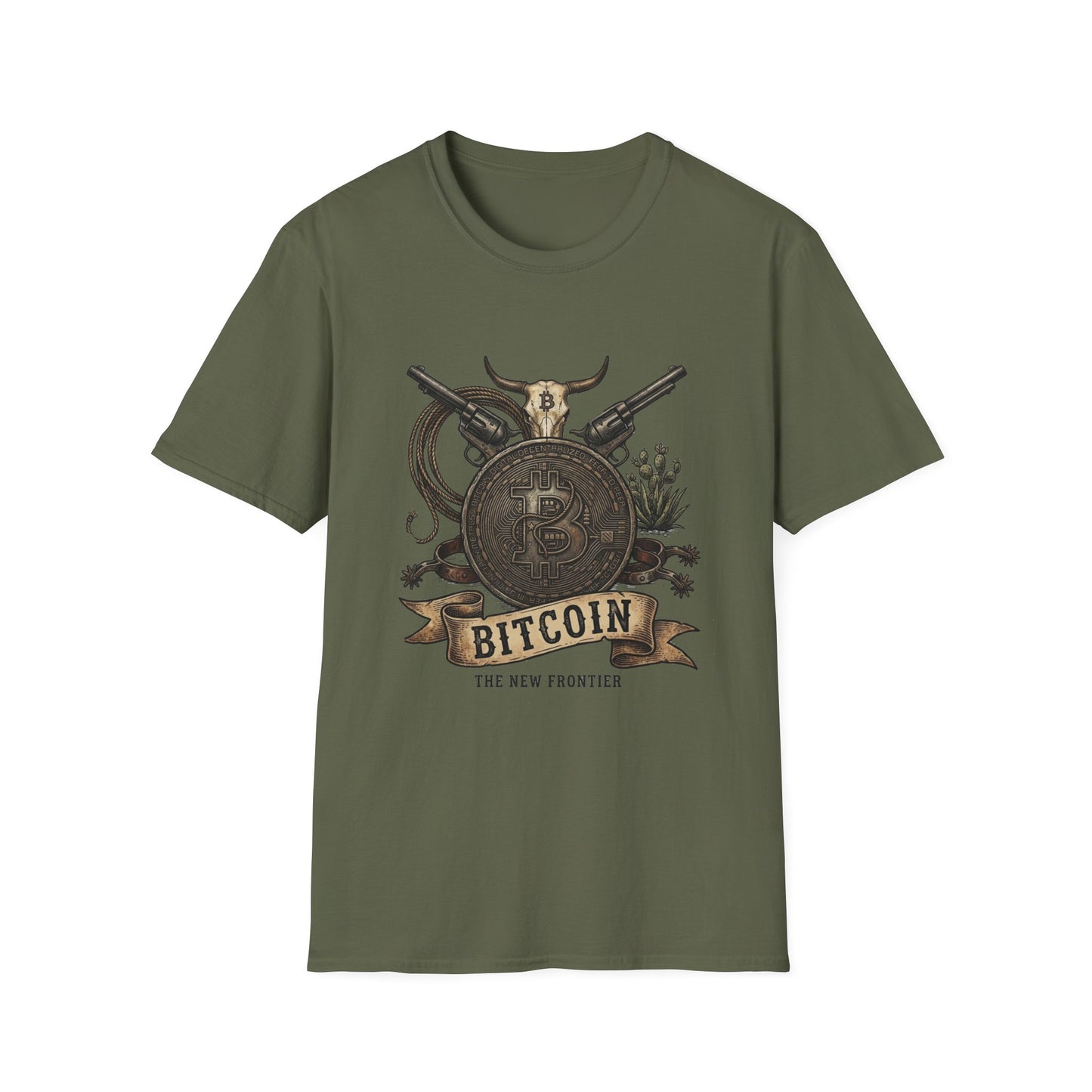 Bitcoin Western T-Shirt — "Bitcoin: The New Frontier" Vintage Crypto Tee