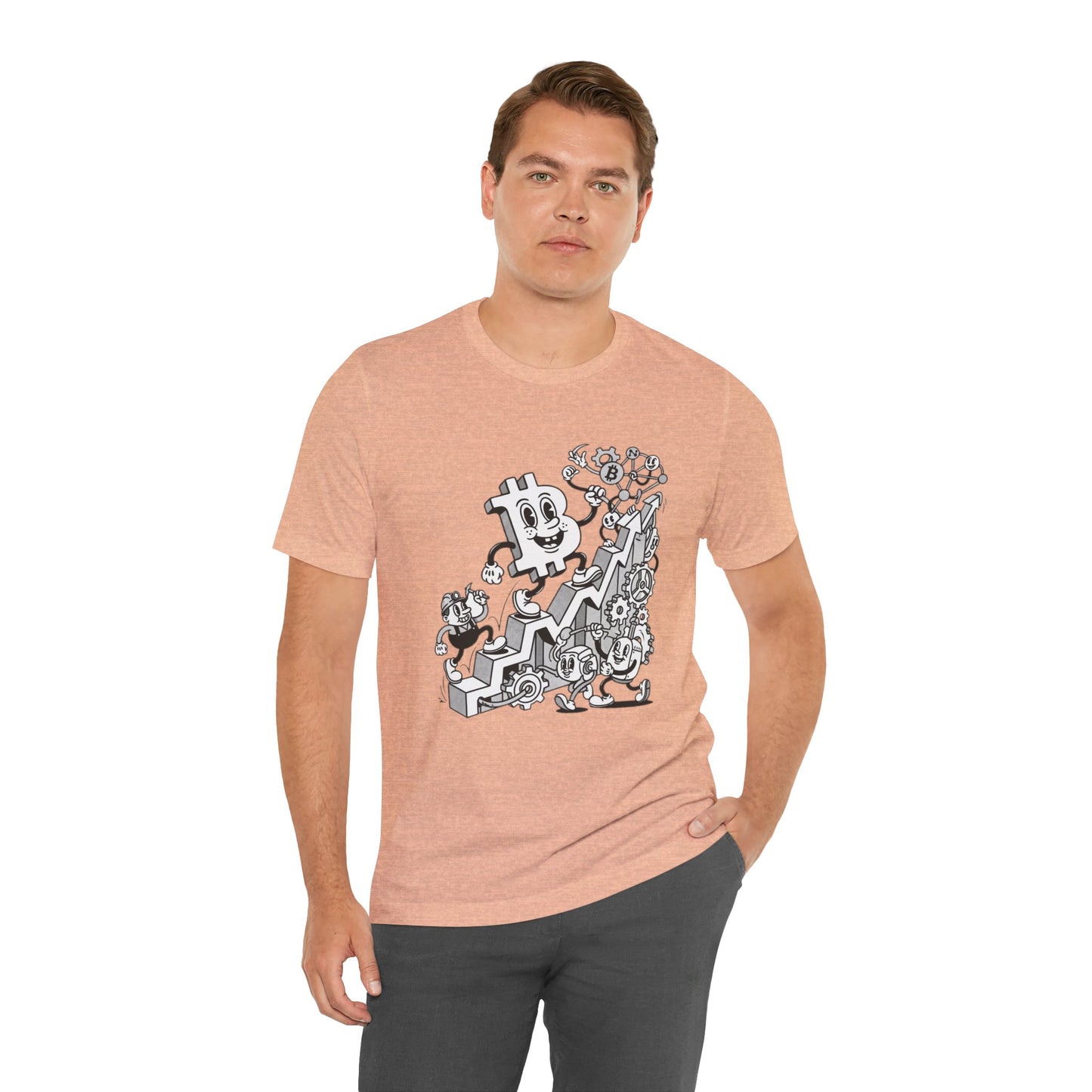 Bitcoin Growth Cartoon Tee — Crypto Stairs Illustration T-Shirt