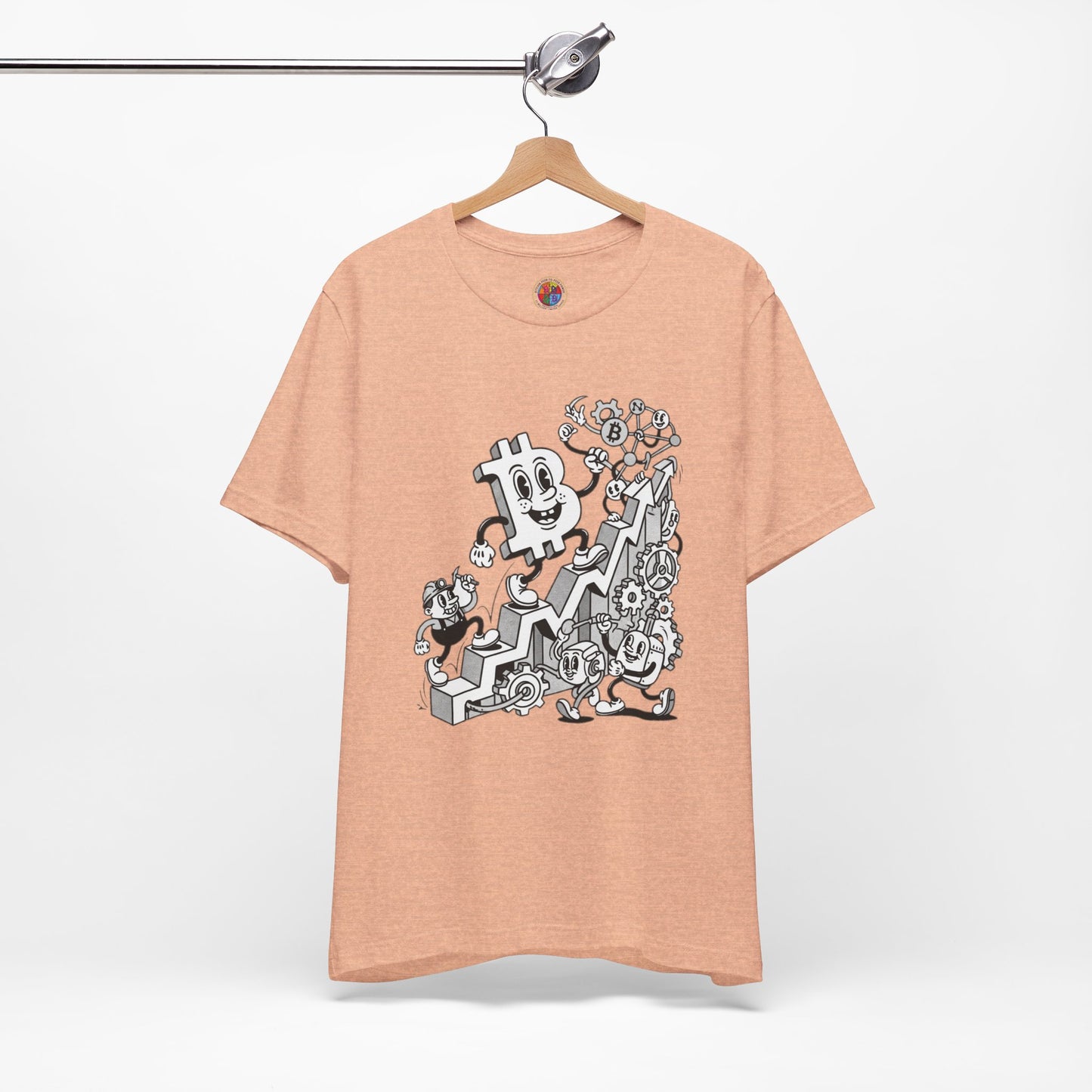 Bitcoin Growth Cartoon Tee — Crypto Stairs Illustration T-Shirt