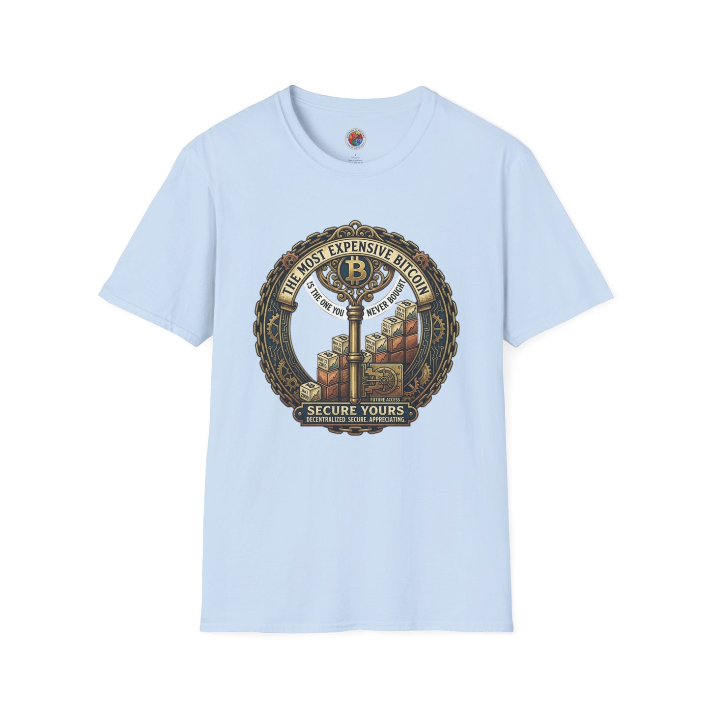 Bitcoin Vintage Key & Vault T-Shirt — "Secure Yours" Cryptocurrency Graphic Tee