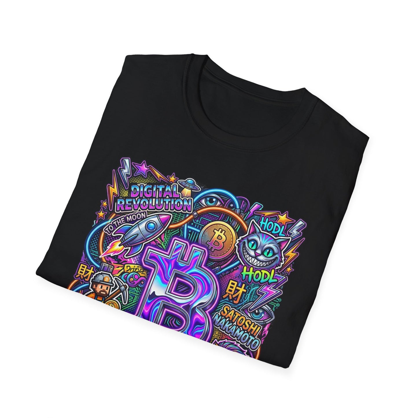 Bitcoin Electric Crypto Art T-Shirt — HODL, BTC Neon Graphic Tee