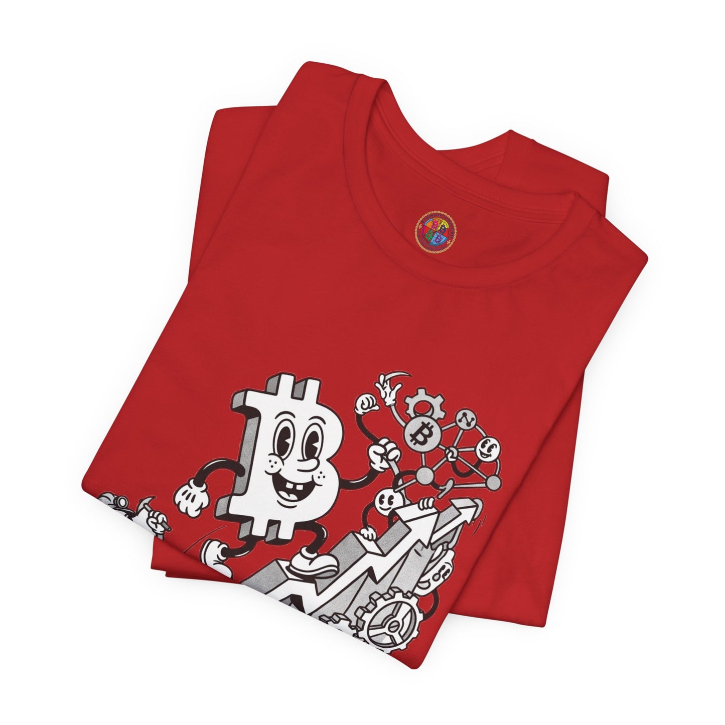 Bitcoin Growth Cartoon Tee — Crypto Stairs Illustration T-Shirt
