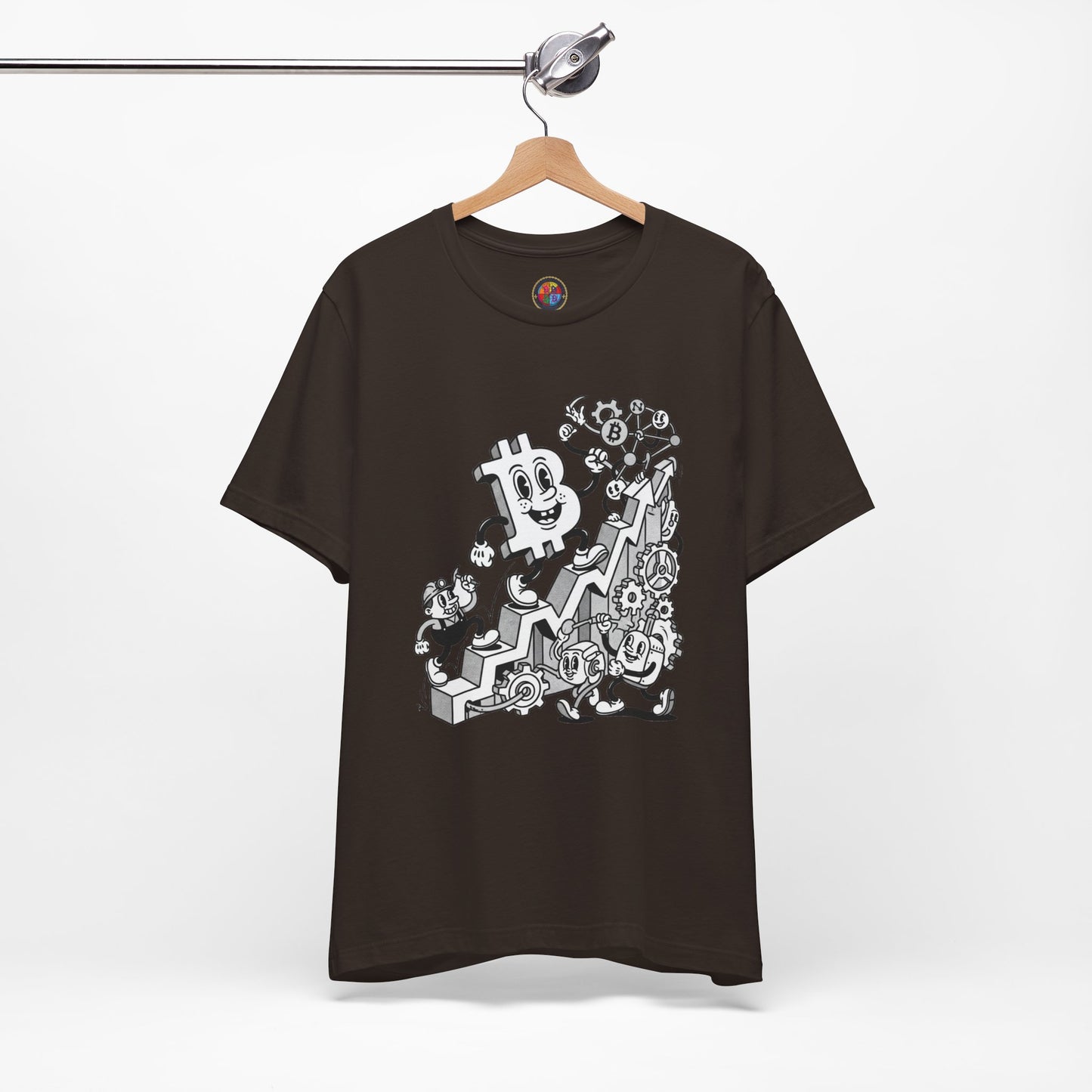 Bitcoin Growth Cartoon Tee — Crypto Stairs Illustration T-Shirt