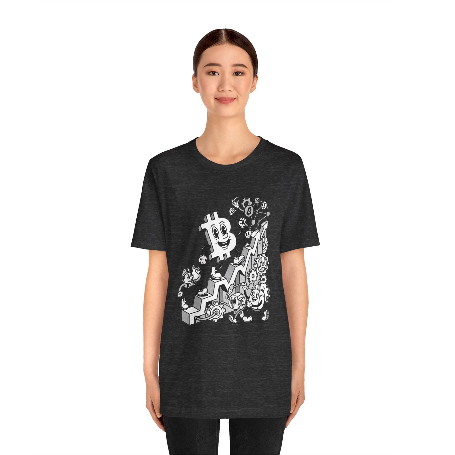 Bitcoin Growth Cartoon Tee — Crypto Stairs Illustration T-Shirt