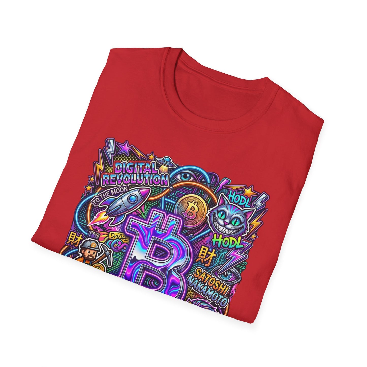 Bitcoin Electric Crypto Art T-Shirt — HODL, BTC Neon Graphic Tee