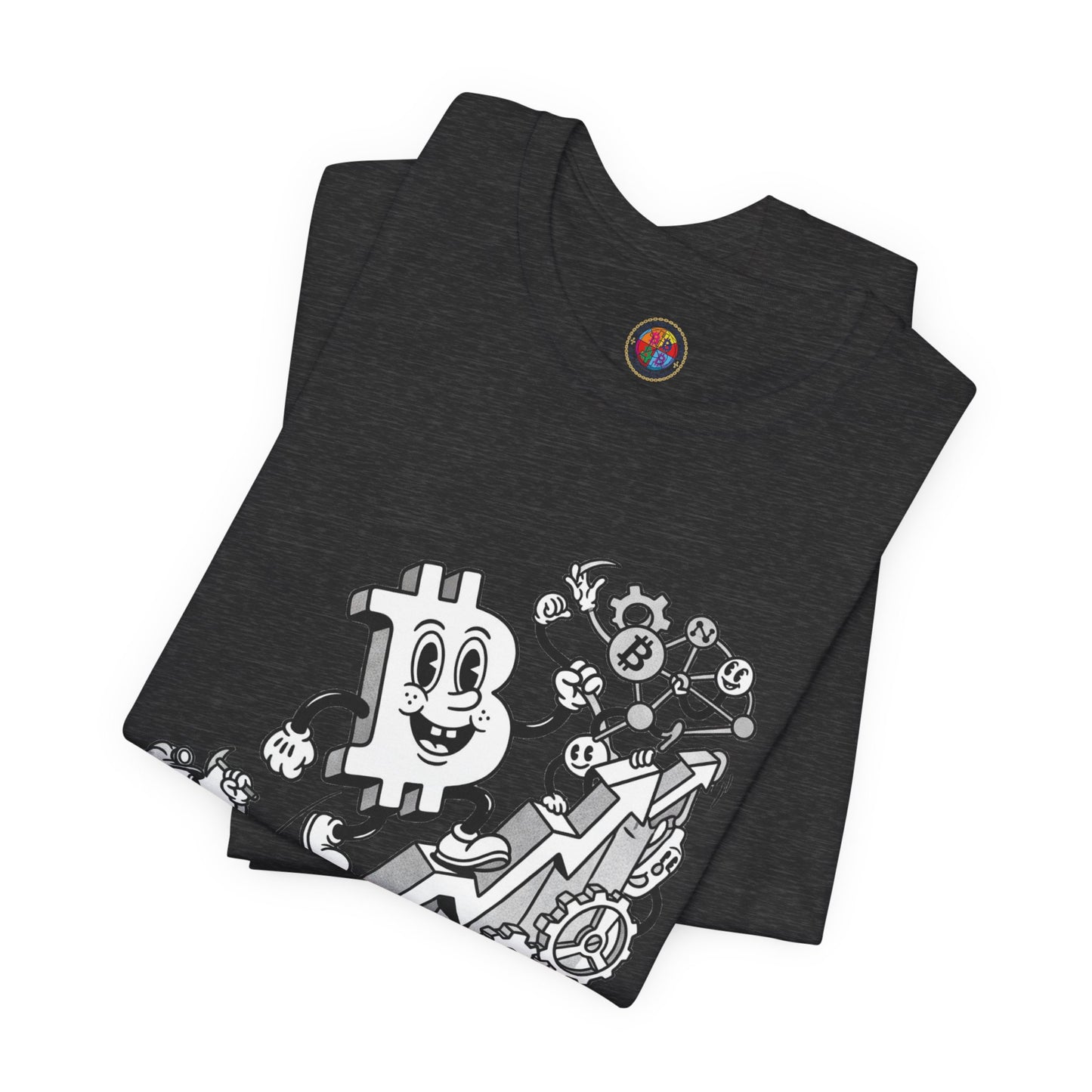 Bitcoin Growth Cartoon Tee — Crypto Stairs Illustration T-Shirt
