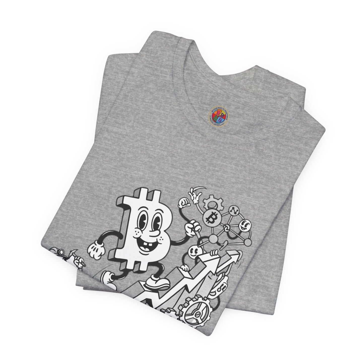 Bitcoin Growth Cartoon Tee — Crypto Stairs Illustration T-Shirt