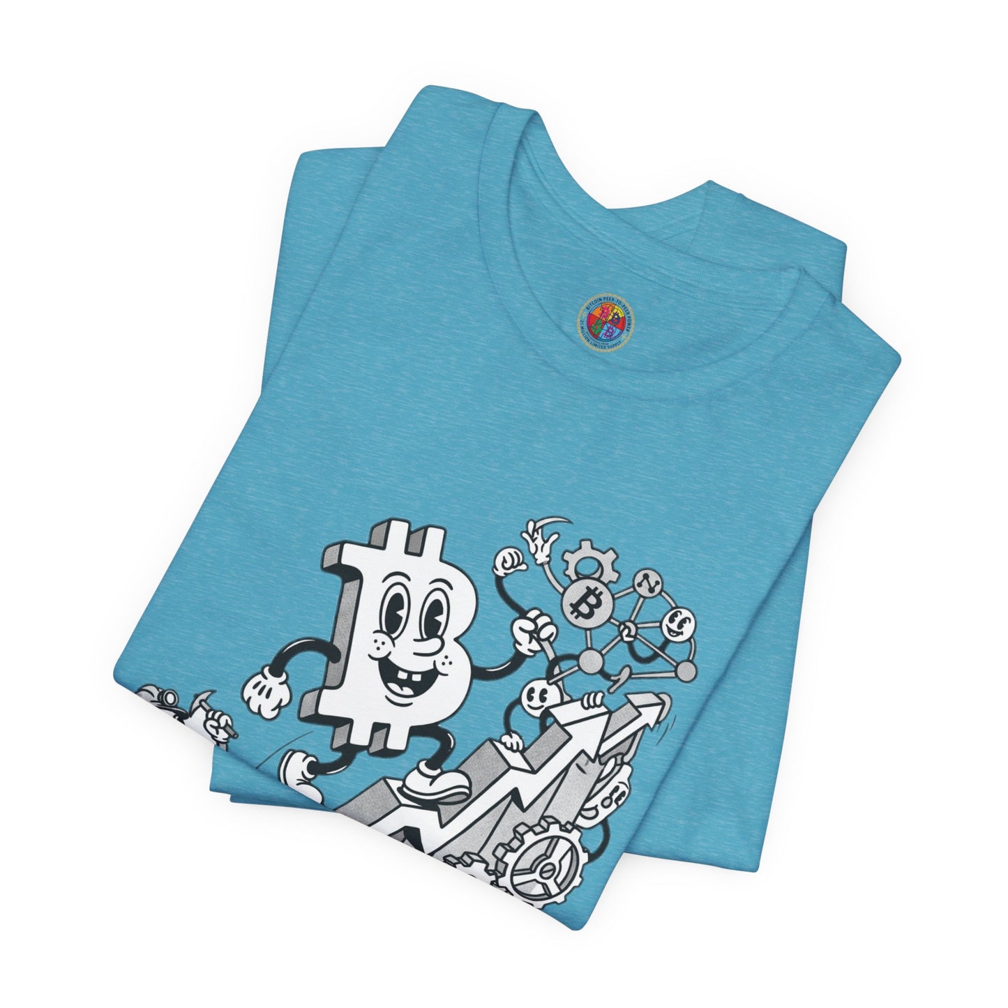 Bitcoin Growth Cartoon Tee — Crypto Stairs Illustration T-Shirt