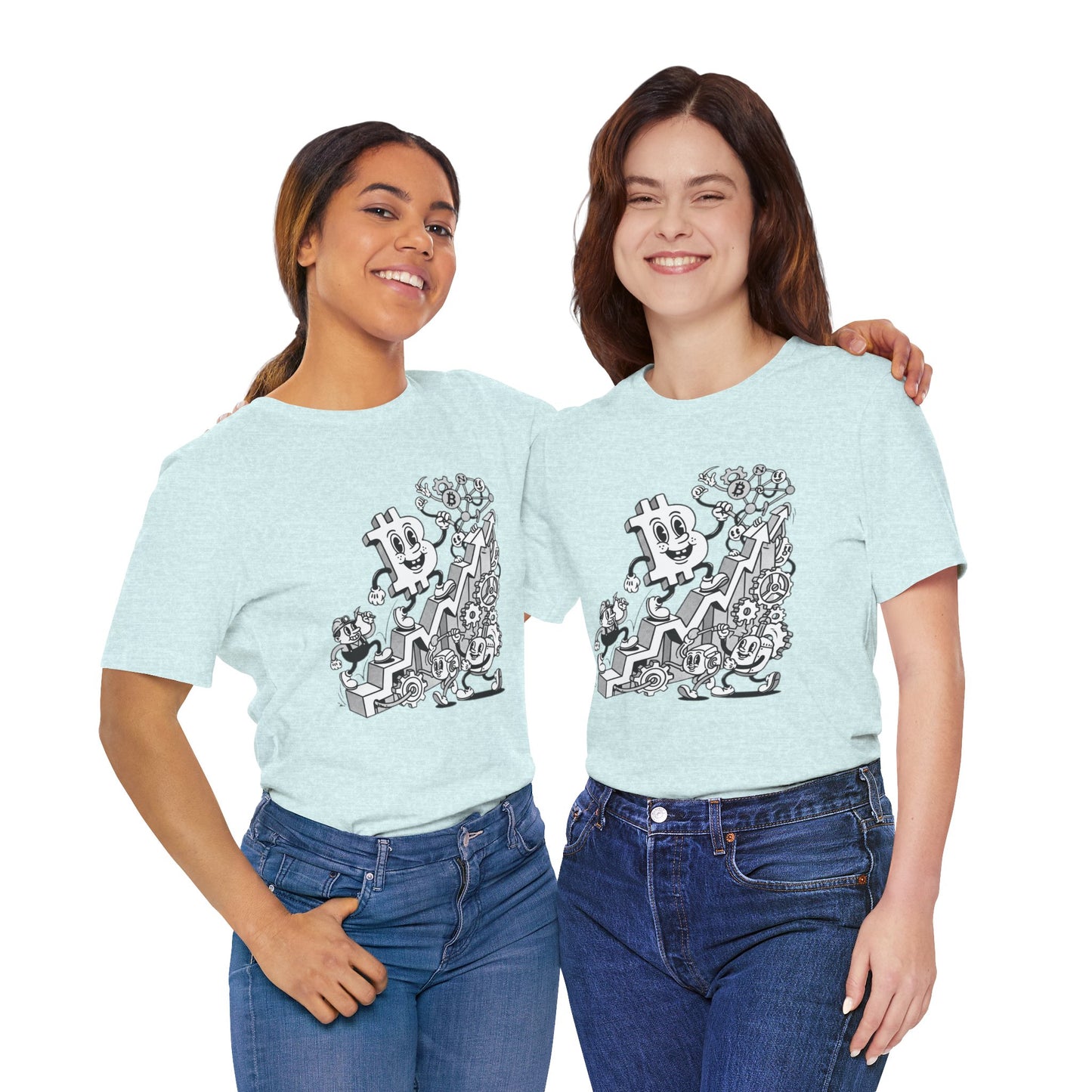 Bitcoin Growth Cartoon Tee — Crypto Stairs Illustration T-Shirt