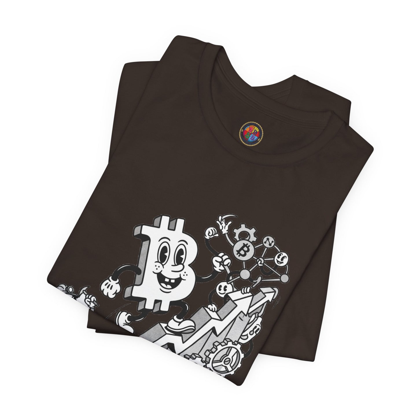 Bitcoin Growth Cartoon Tee — Crypto Stairs Illustration T-Shirt