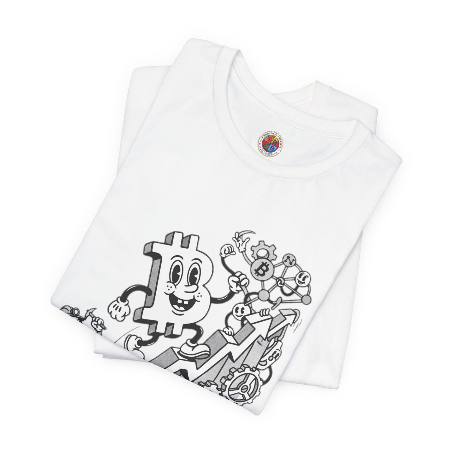 Bitcoin Growth Cartoon Tee — Crypto Stairs Illustration T-Shirt