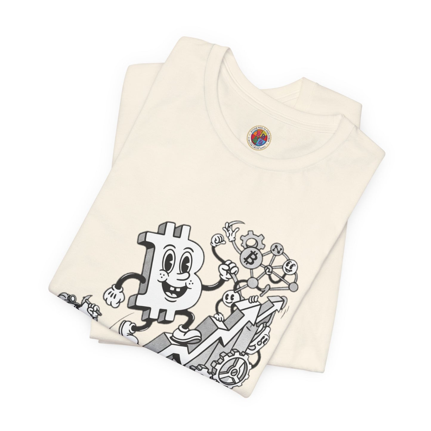 Bitcoin Growth Cartoon Tee — Crypto Stairs Illustration T-Shirt