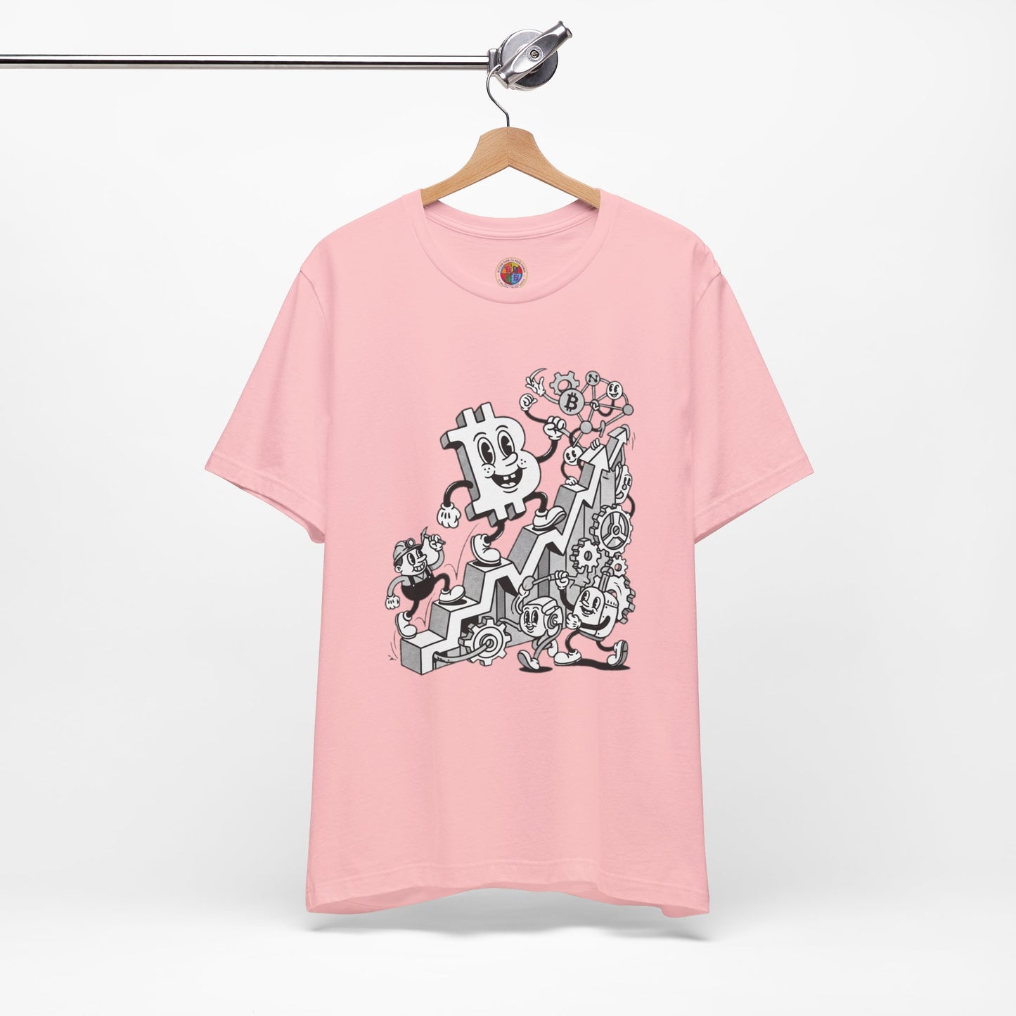 Bitcoin Growth Cartoon Tee — Crypto Stairs Illustration T-Shirt