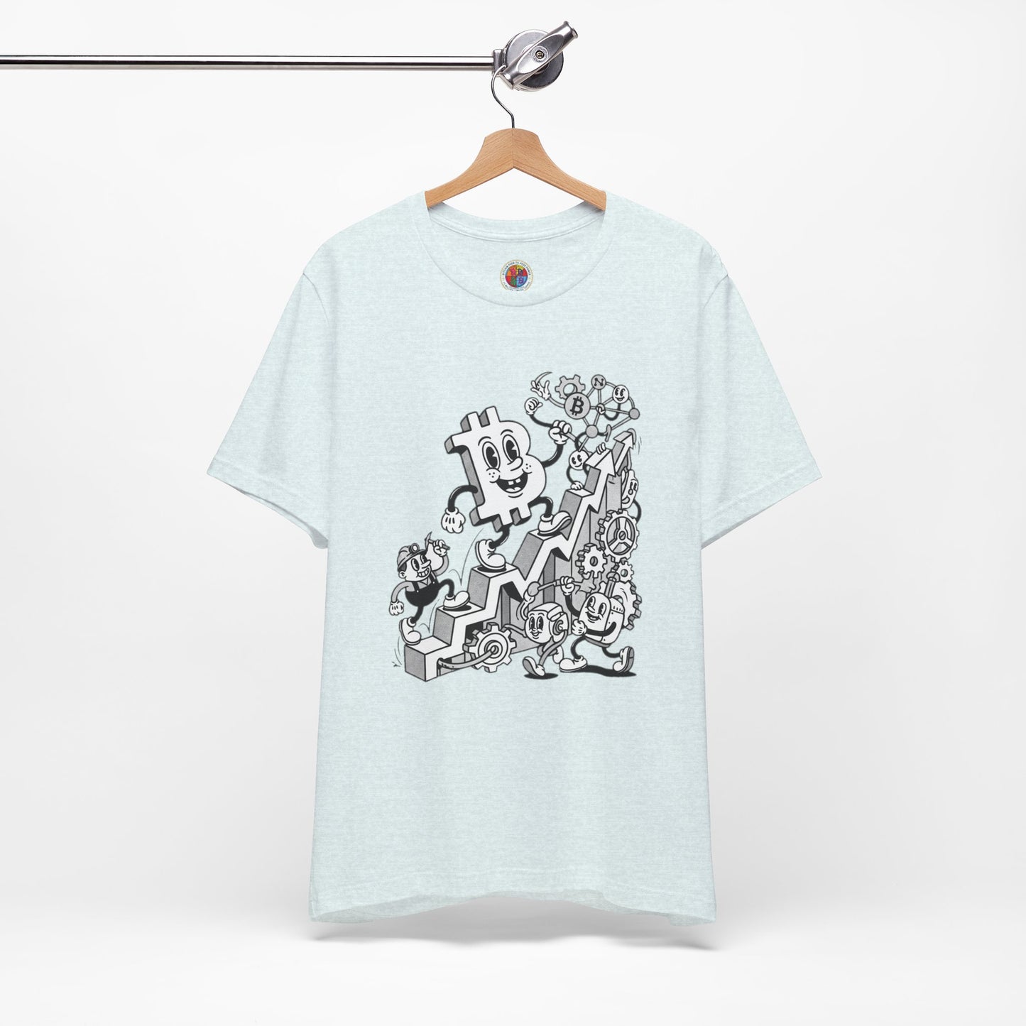 Bitcoin Growth Cartoon Tee — Crypto Stairs Illustration T-Shirt