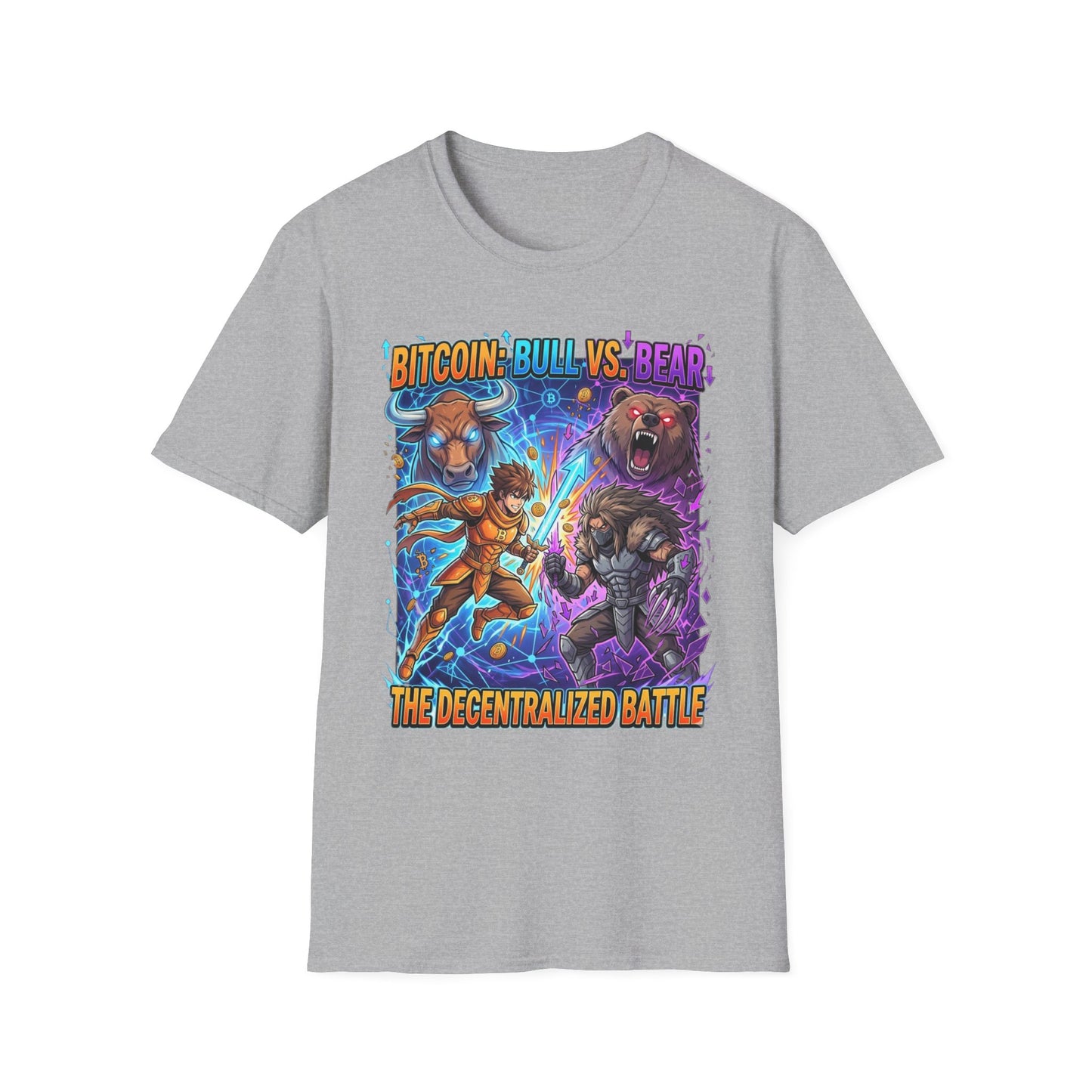 Bitcoin Bull vs Bear T-Shirt - 'The Decentralized Battle' Crypto Graphic Tee