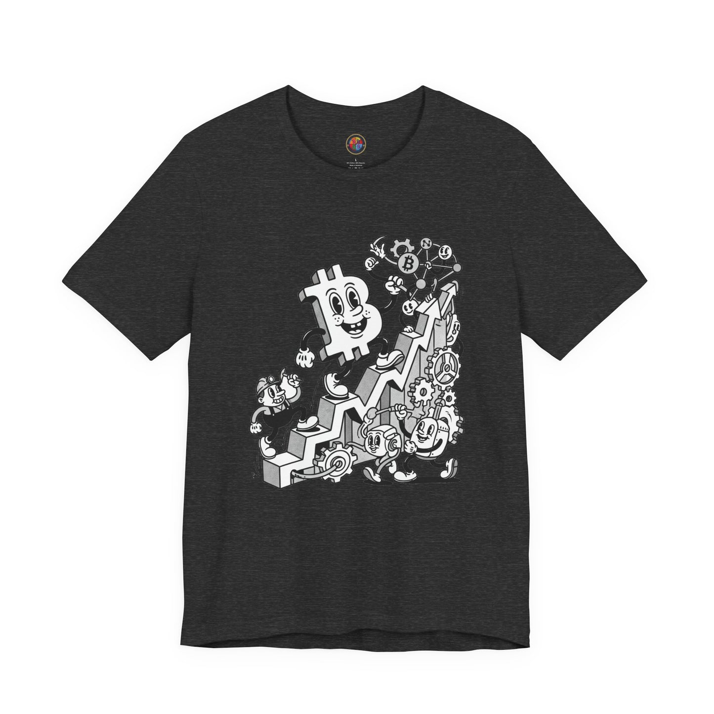Bitcoin Growth Cartoon Tee — Crypto Stairs Illustration T-Shirt