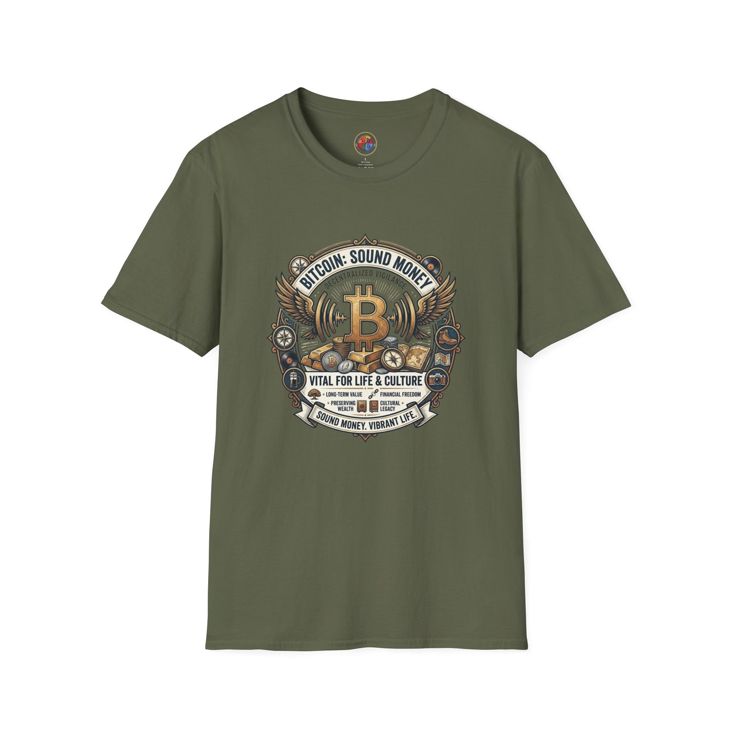 Bitcoin Emblem T-Shirt — "Bitcoin: Sound Money" Vintage Crypto Crest Tee