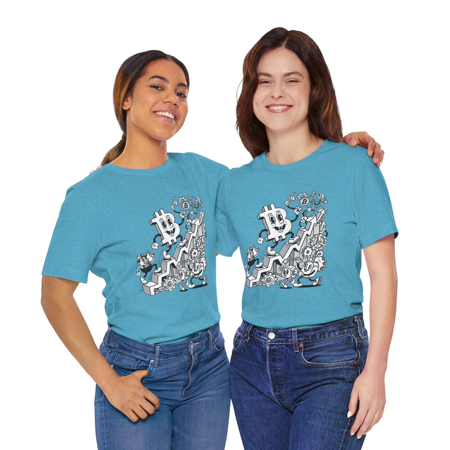 Bitcoin Growth Cartoon Tee — Crypto Stairs Illustration T-Shirt