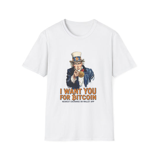 Bitcoin Uncle Sam T-Shirt — "I Want You for Bitcoin" Patriotic Crypto Tee