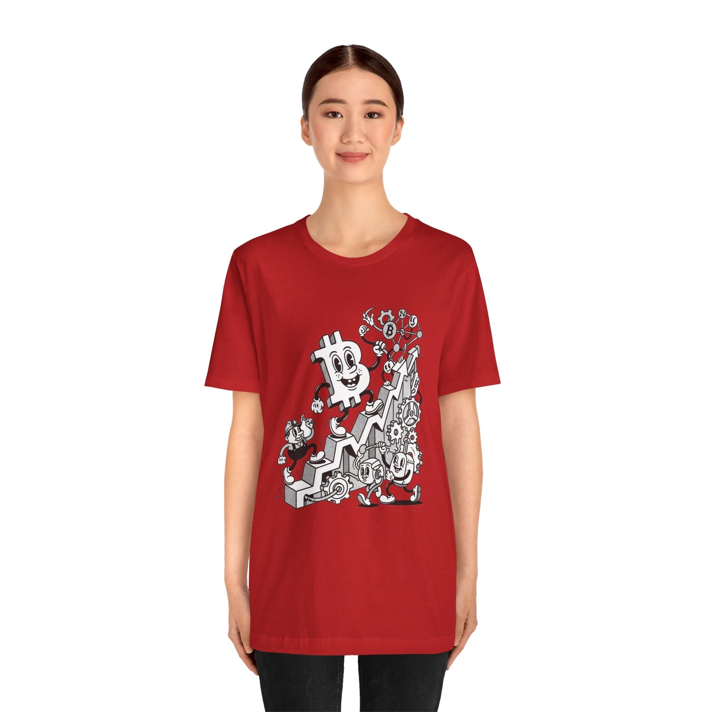 Bitcoin Growth Cartoon Tee — Crypto Stairs Illustration T-Shirt
