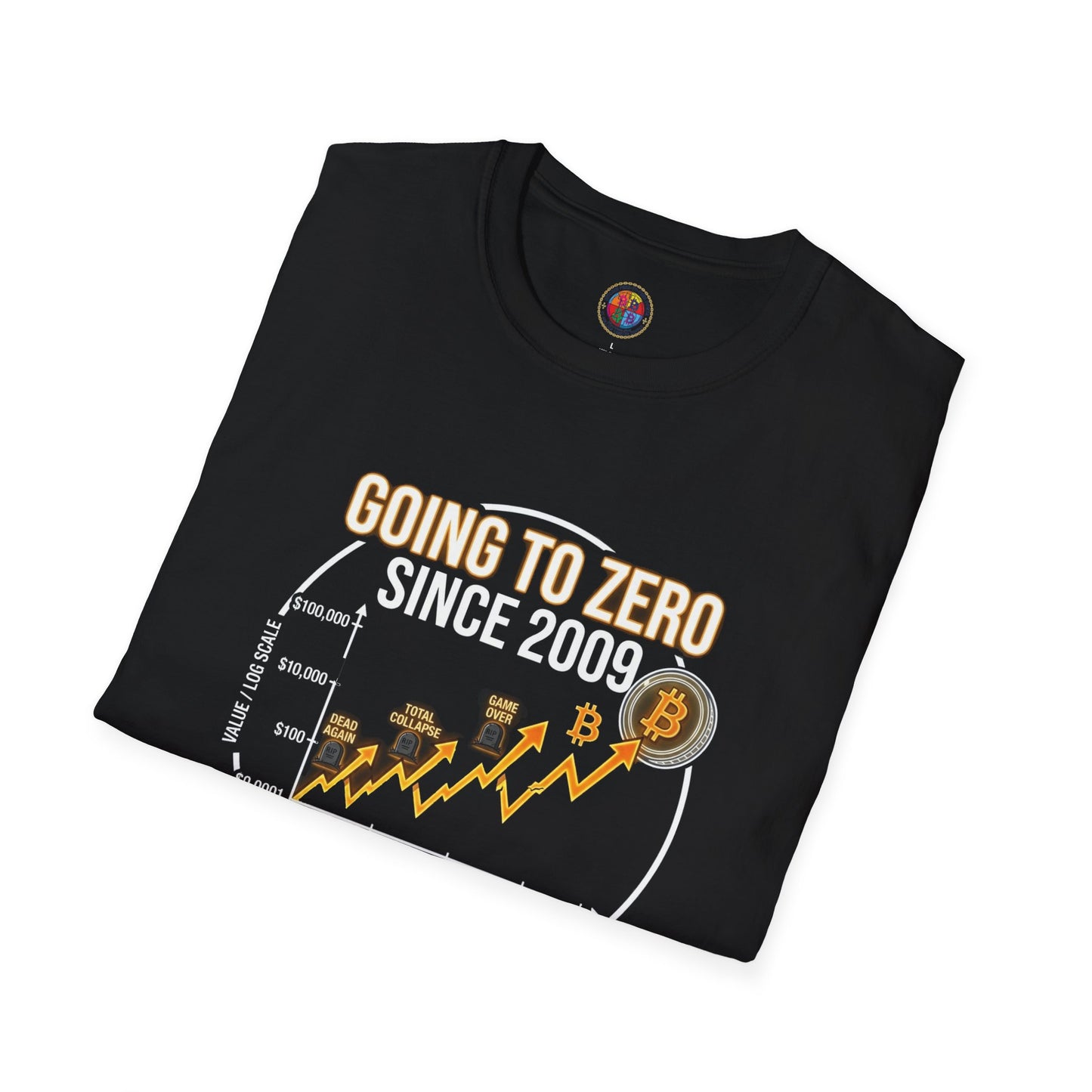 Bitcoin Price Chart T-Shirt — "Going to Zero Since 2009" Crypto Humor Tee